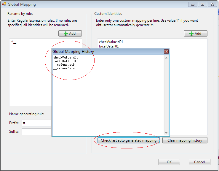 Auto generated mapping dialog